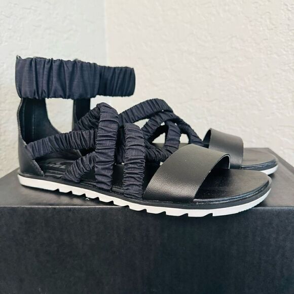 SOREL Ella II‎ Ankle Strap Sandal, Comfort Walking Shoe, Black, Size 8, NWT - Picture 1 of 16